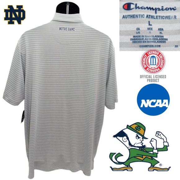 🏈🍀NEW Champion L Grey Striped Norte Dame Polo: Irish Pride & Style! 🍀🏈 - Picture 3 of 7